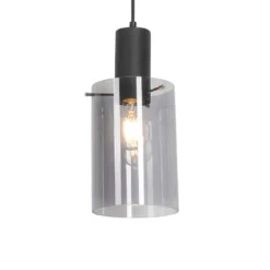 Vintage Hängelampe schwarz mit Rauchglas - Vidra