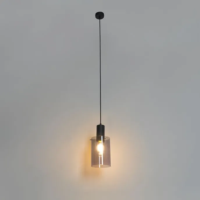 Vintage Hängelampe schwarz mit Rauchglas - Vidra