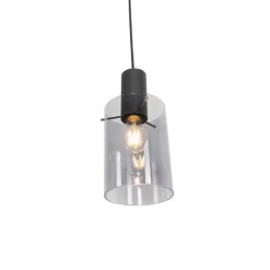 Vintage Hängelampe schwarz mit Rauchglas - Vidra