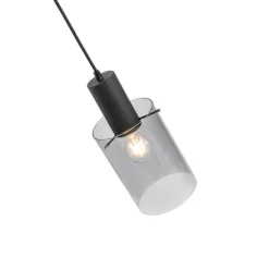 Vintage Hängelampe schwarz mit Rauchglas - Vidra