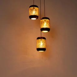 Vintage Hängelampe schwarz mit Messing rund 3-flammig - Kayleigh