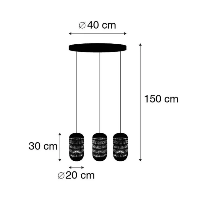 Vintage Hängelampe schwarz mit Messing rund 3-flammig - Kayleigh