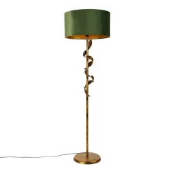Vintage Stehlampe Antik Gold mit grünem Schirm - Linden