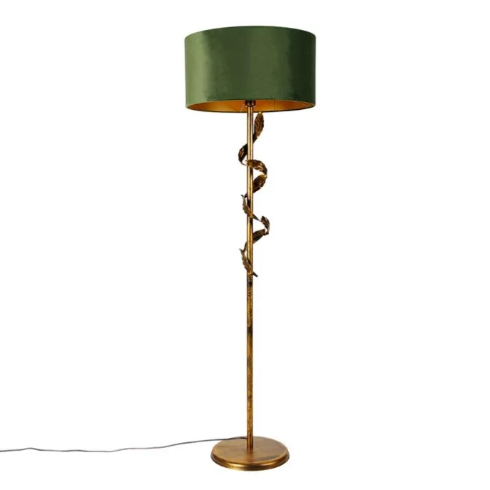 Vintage Stehlampe Antik Gold mit grünem Schirm - Linden