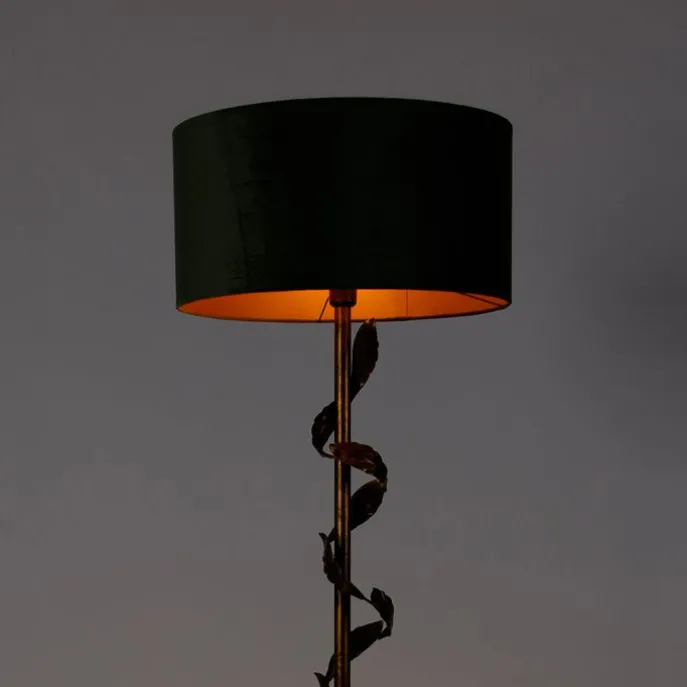 Vintage Stehlampe Antik Gold mit grünem Schirm - Linden