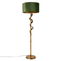 Vintage Stehlampe Antik Gold mit grünem Schirm - Linden