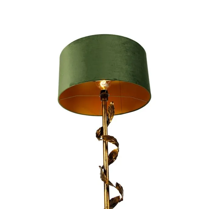 Vintage Stehlampe Antik Gold mit grünem Schirm - Linden