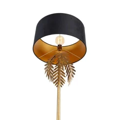 Vintage Stehlampe Gold mit schwarzem Samtschirm 50 cm - Botanica