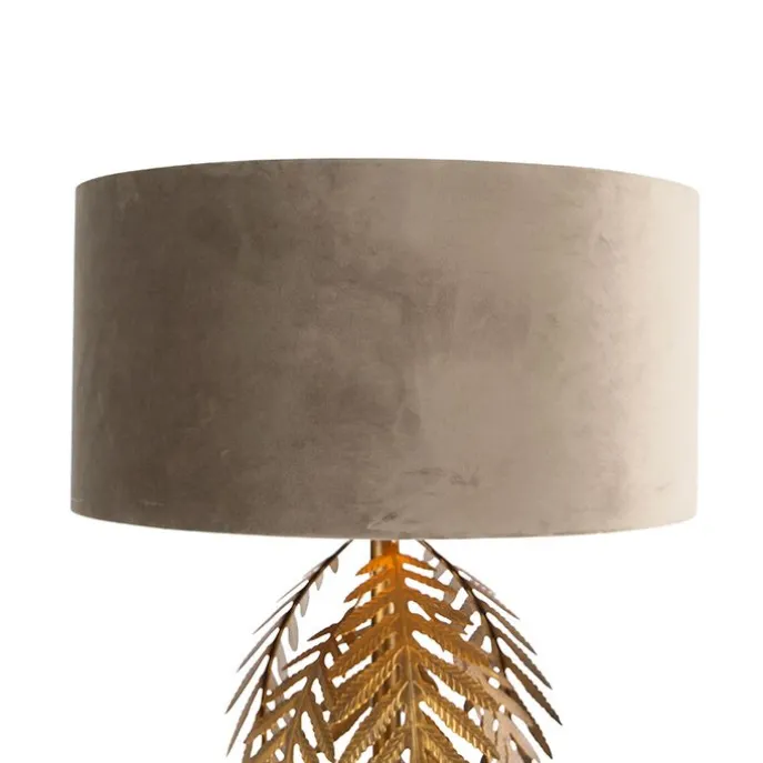 Vintage Stehlampe Gold mit Samtschirm Taupe 50 cm - Botanica