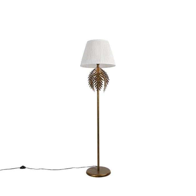 Vintage Stehlampe Gold mit Faltenschirm weiß 45 cm - Botanica