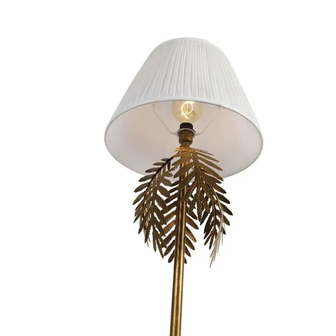 Vintage Stehlampe Gold mit Faltenschirm weiß 45 cm - Botanica