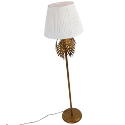 Vintage Stehlampe Gold mit Faltenschirm weiß 45 cm - Botanica
