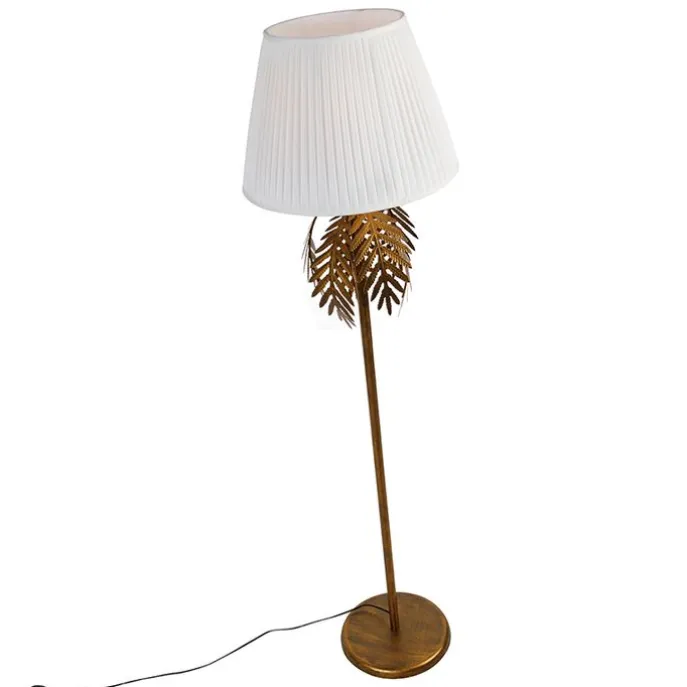 Vintage Stehlampe Gold mit Faltenschirm weiß 45 cm - Botanica