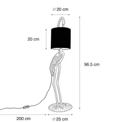 Vintage Stehlampe Messing Stoffschirm schwarz - Kranichvogel