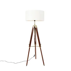 Vintage Stehlampe Messing mit Schirm weiß 50 cm Dreibein - Cortin