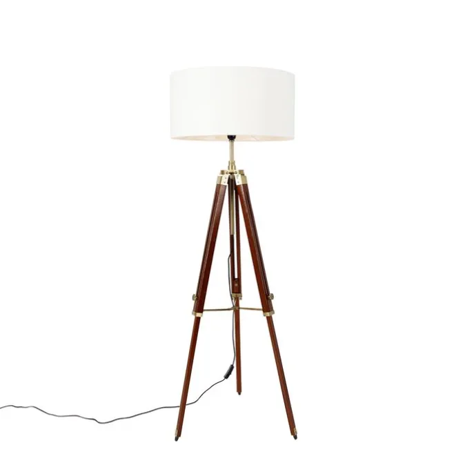 Vintage Stehlampe Messing mit Schirm weiß 50 cm Dreibein - Cortin