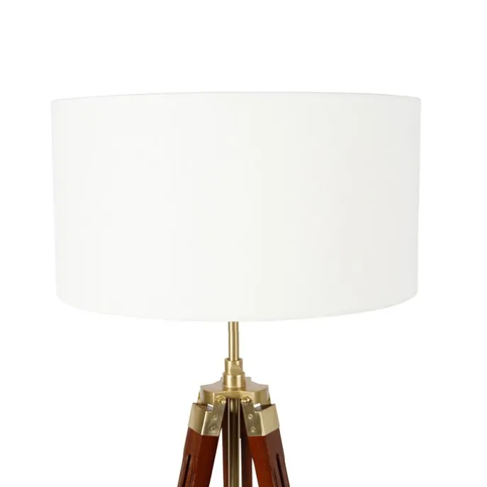 Vintage Stehlampe Messing mit Schirm weiß 50 cm Dreibein - Cortin