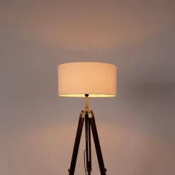 Vintage Stehlampe Messing mit Schirm weiß 50 cm Dreibein - Cortin