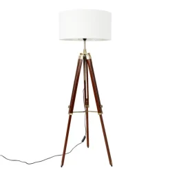 Vintage Stehlampe Messing mit Schirm weiß 50 cm Dreibein - Cortin