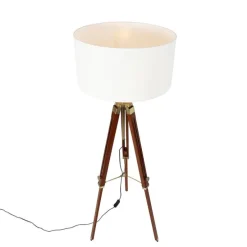 Vintage Stehlampe Messing mit Schirm weiß 50 cm Dreibein - Cortin