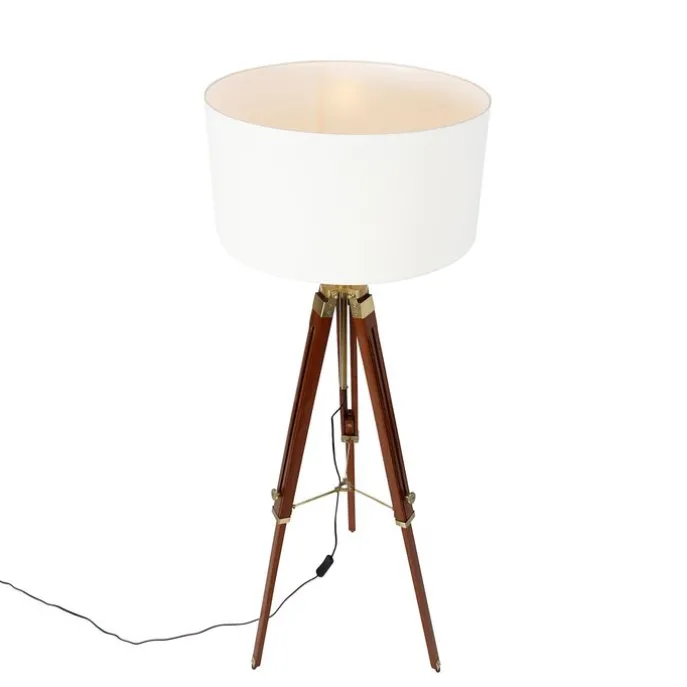 Vintage Stehlampe Messing mit Schirm weiß 50 cm Dreibein - Cortin