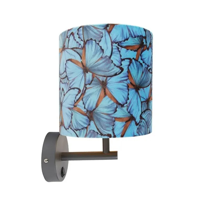 Vintage Wandlampe dunkelgrau mit Veloursschirm Schmetterling - Combi
