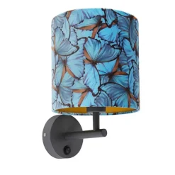 Vintage Wandlampe dunkelgrau mit Veloursschirm Schmetterling - Combi