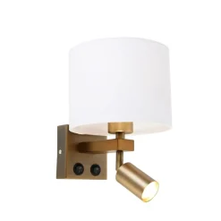 Wandleuchte Bronze mit Leselampe und Schirm 18 cm weiß - Brescia