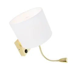Wandleuchte gold mit USB und Schirm weiß 18 cm - Brescia Combi