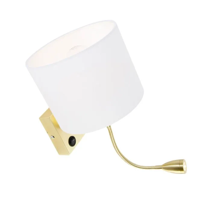 Wandleuchte gold mit USB und Schirm weiß 18 cm - Brescia Combi