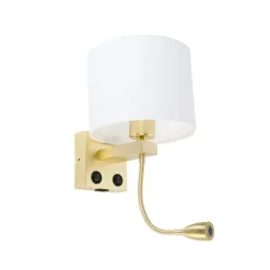 Wandleuchte gold mit USB und Schirm weiß 18 cm - Brescia Combi