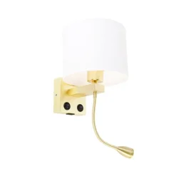 Wandleuchte gold mit USB und Schirm weiß 18 cm - Brescia Combi