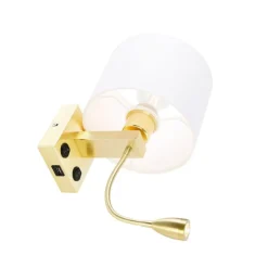 Wandleuchte gold mit USB und Schirm weiß 18 cm - Brescia Combi