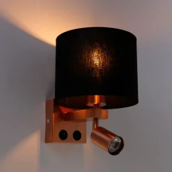 Wandleuchte Kupfer mit Leselampe und Schirm 18 cm schwarz - Brescia
