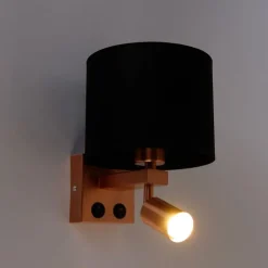 Wandleuchte Kupfer mit Leselampe und Schirm 18 cm schwarz - Brescia