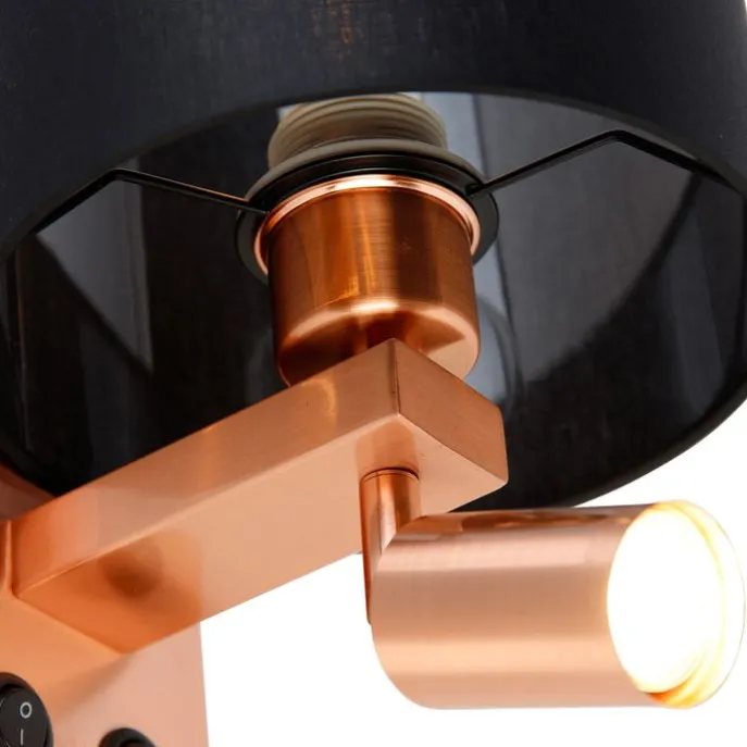 Wandleuchte Kupfer mit Leselampe und Schirm 18 cm schwarz - Brescia