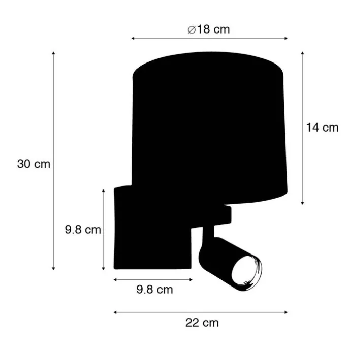 Wandleuchte Kupfer mit Leselampe und Schirm 18 cm schwarz - Brescia