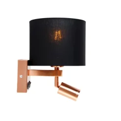 Wandleuchte Kupfer mit Leselampe und Schirm 18 cm schwarz - Brescia