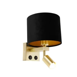 Wandleuchte Messing mit Leseleuchte und Schirm 18 cm schwarz - Brescia