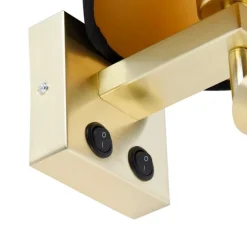 Wandleuchte Messing mit Leseleuchte und Schirm 18 cm schwarz - Brescia