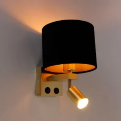 Wandleuchte Messing mit Leseleuchte und Schirm 18 cm schwarz - Brescia