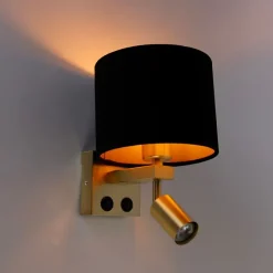 Wandleuchte Messing mit Leseleuchte und Schirm 18 cm schwarz - Brescia