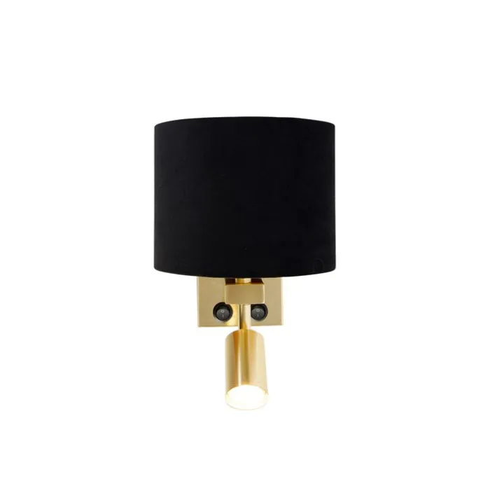 Wandleuchte Messing mit Leseleuchte und Schirm 18 cm schwarz - Brescia