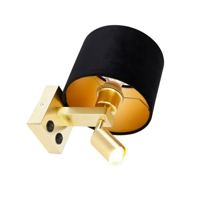 Wandleuchte Messing mit Leseleuchte und Schirm 18 cm schwarz - Brescia