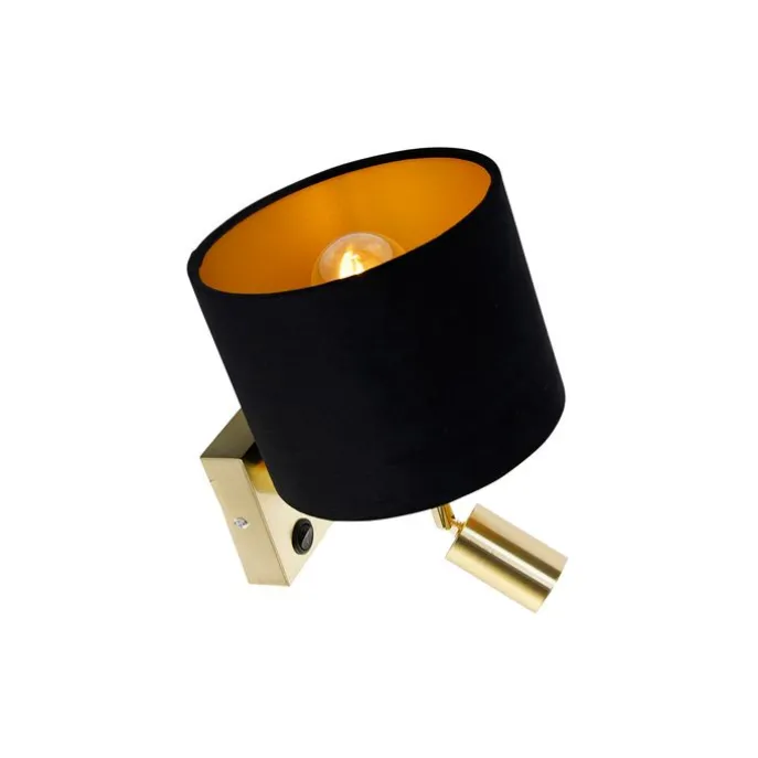 Wandleuchte Messing mit Leseleuchte und Schirm 18 cm schwarz - Brescia
