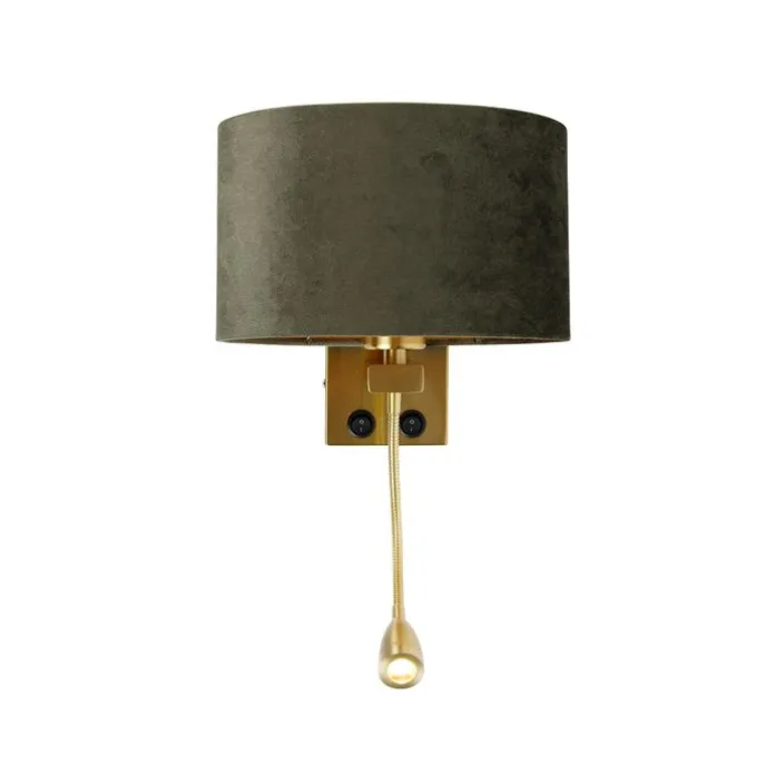 Wandleuchte Messing mit ovalem Samt-Schirm Grün 25cm - Brescia Combi