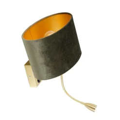 Wandleuchte Messing mit ovalem Samt-Schirm Grün 25cm - Brescia Combi