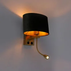 Wandleuchte Messing mit ovalem Samt-Schirm Grün 25cm - Brescia Combi