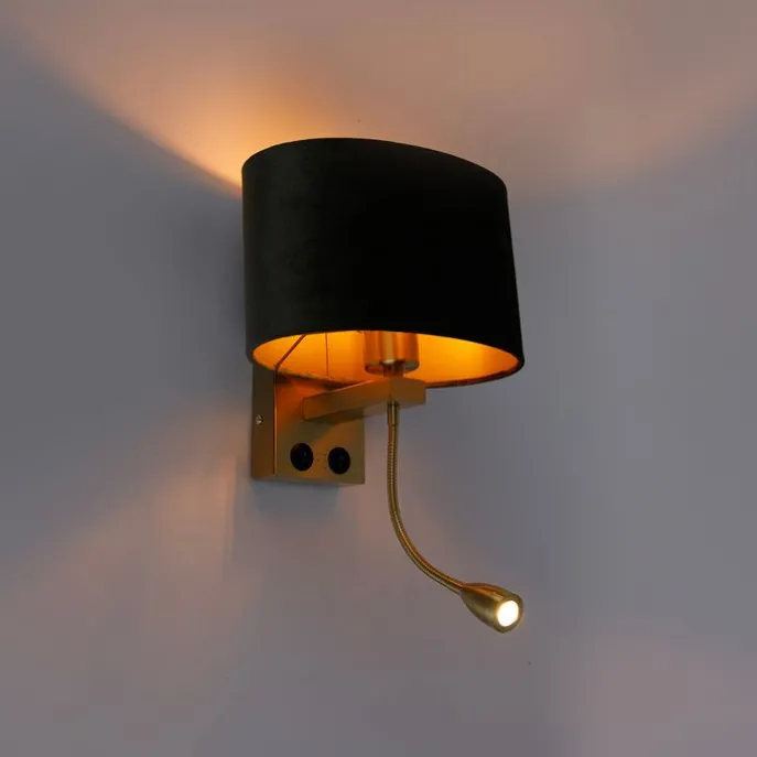 Wandleuchte Messing mit ovalem Samt-Schirm Grün 25cm - Brescia Combi