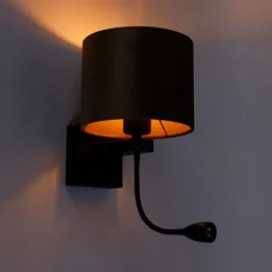Wandleuchte Schwarz mit Bronze-Samt-Schirm 18cm - Brescia